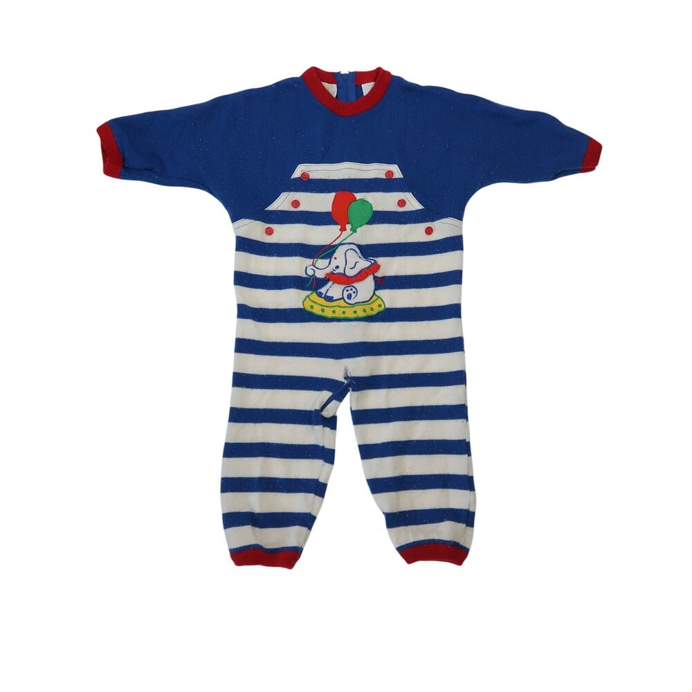 Vintage 80s Lil' Lamonsters Elephant Navy Blue Stripe Sleeper 18 Mon Toddler Boy